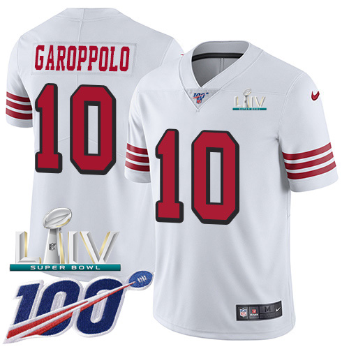 San Francisco 49ers Nike #10 Jimmy Garoppolo White Super Bowl LIV 2020 Rush Youth Stitched NFL Limited 100th Season Jersey->youth nfl jersey->Youth Jersey